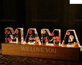 Personalisierte Mama Blume LED Nachtlicht, Benutzerdefinierte Name LED Lampe, Geburtsmonat Blume Nachtlicht, Muttertag Nachtlicht