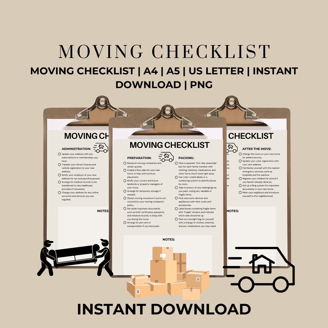 MOVING Checklist: Printable Moving To-do List, Moving Planner, Organising, New Home Essentials ...