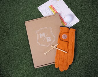 Gepersonaliseerde golfcadeauset: cabretta-leren handschoen, monogram balmarkering
