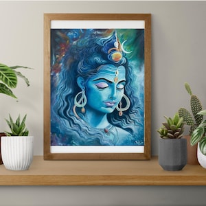 Shiva Canvas Painting Vedic Art for Spiritual Decor and Zen Spaces, Yoga Studio or Meditation Room Wall Hanging