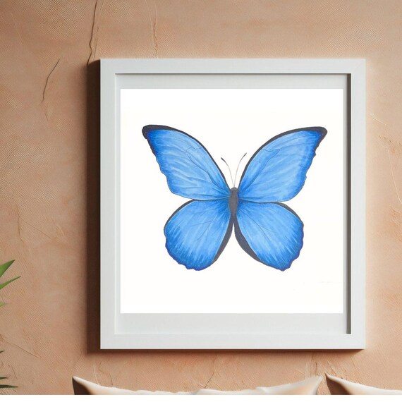 ブルーモルフォ蝶の水彩画プリント | 6 x 6インチ - Etsy 日本