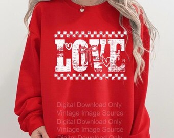 karierte VALENTINE LOVE Png, Retro Liebe Png, Valentinstag Herz Png, Retro Valentinstag Png, Liebe Distressed Png, niedlicher Valentinstag Png