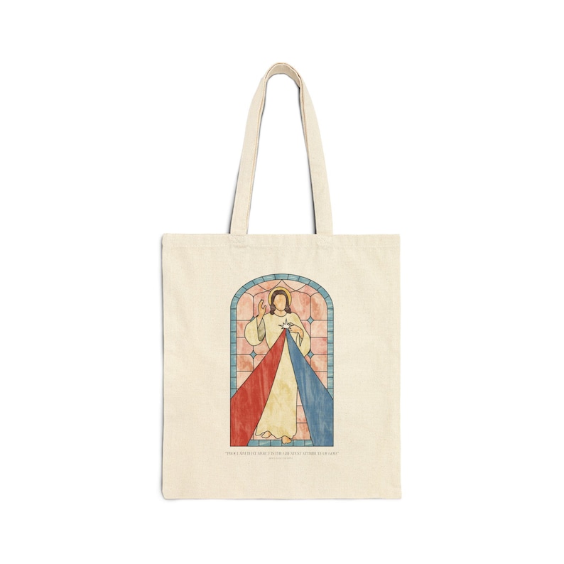 Divine Mercy Catholic Tote Bag, Christian Bible Bag, Colored Canvas ...
