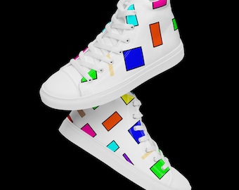 High-top mixed canvas sneakers