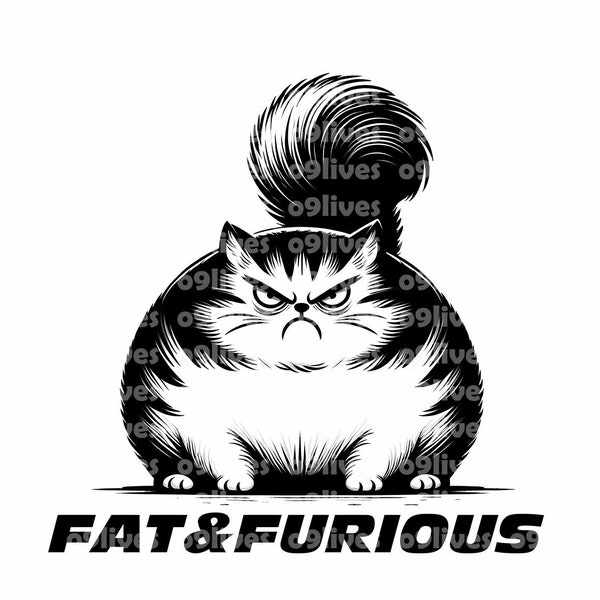 Funny Fat Cat Art The Fat and The Furious Chubby Cat Attack Angry Cat Meme Digital Download High Resolution Transparent PNG Large Prints