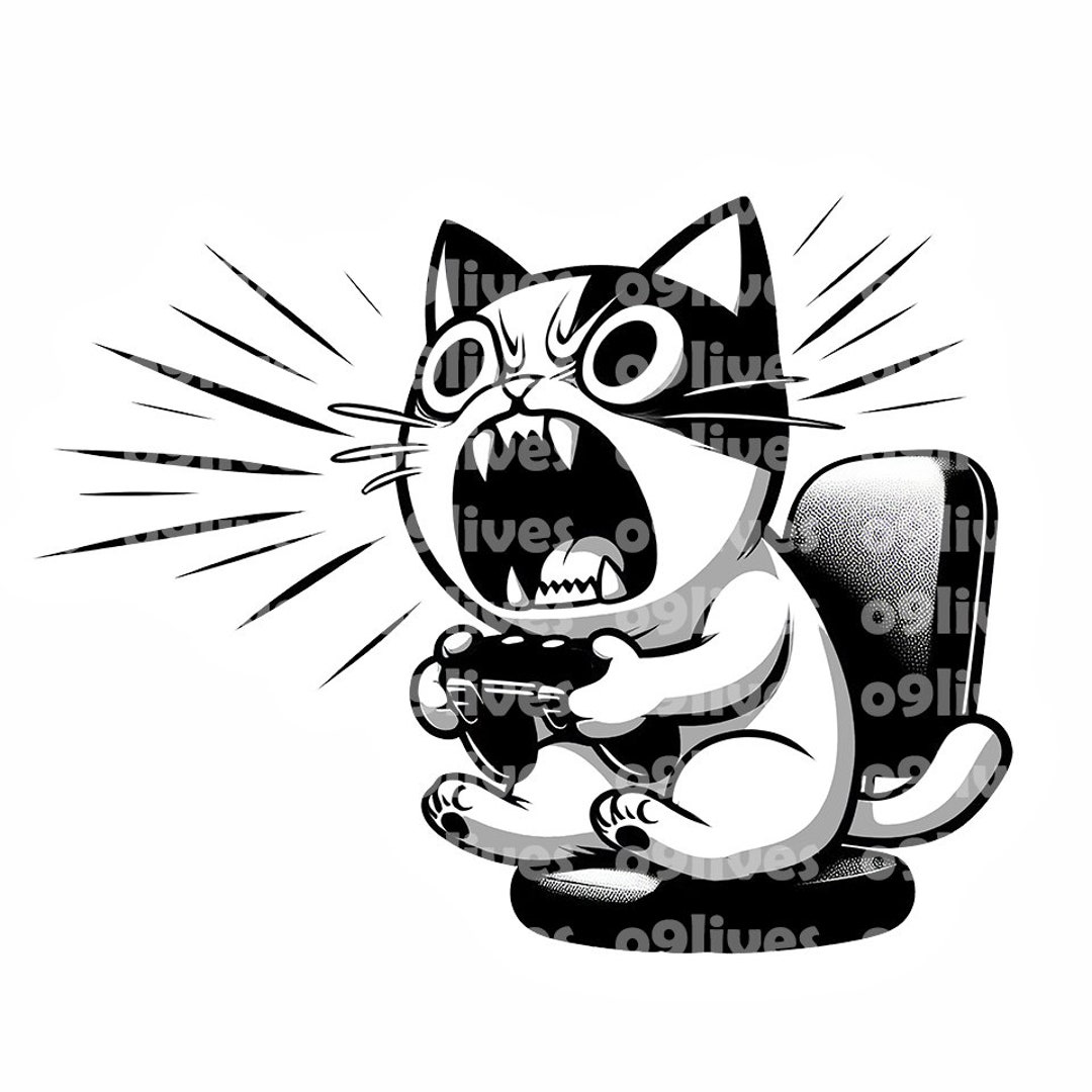Cat Ragin Raging Cat Gamer Cat Gaming Cat Playing Clipart Sublimation Large ...