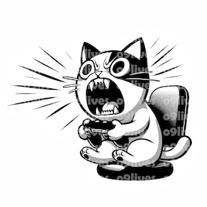 Raging Cat Gamer Cat Gaming Cat Playing Clipart Sublimation Large Transparent PNG and SVG Digital Download