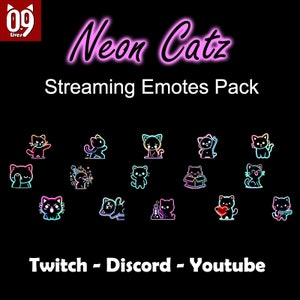 Pack d'autocollants Emotes chats néon kawaii Chat Twitch en streaming Pack d'ensembles Twitch Discord Youtube Téléchargement numérique