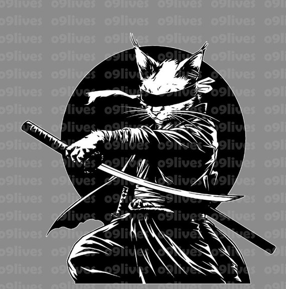 Ronin Cat Samurai Shinobi Cat Katana Sword Manga Cat Vector