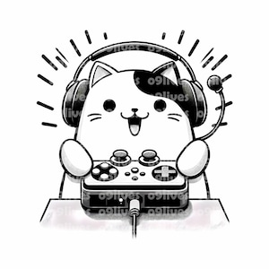 Gamer Cat Gaming Cat Playing Clipart Sublimation Large Transparent PNG and SVG Digital Download