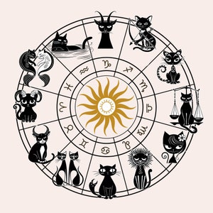 Cat Zodiac SVG Bundle Horoscope svg Cat Zodiac Signs Funny Cat Logo SVG PNG Bundle Instant Download Sublimation Design Minimalist Cat Vector