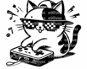 Gamer Cat Gaming Cat Playing Clipart Sublimatie Grote transparante PNG en SVG digitale download