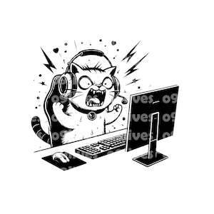 激怒する猫ゲーマー猫ゲーム猫遊ぶ猫クリップアート昇華大きな透明なPNGとSVGデジタルダウンロード