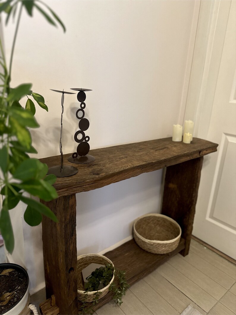 Reclaimed Wood Console Table Narrow, Oak Wood Console Table Modern Rustic, Narrow Entryway Table Wood, Rustic Entryway Console Table Oak zdjęcie 6