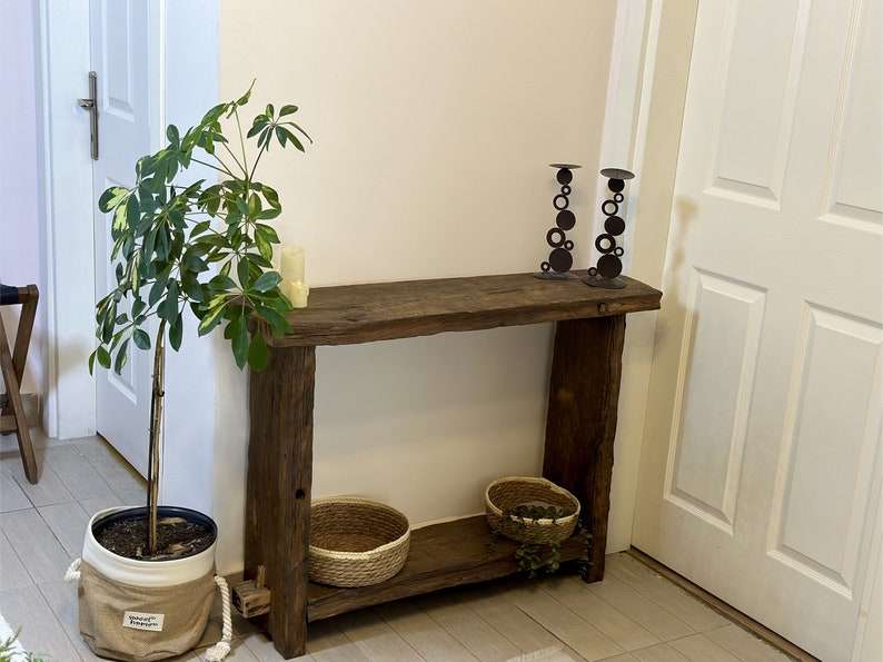 Reclaimed Wood Console Table Narrow, Oak Wood Console Table Modern Rustic, Narrow Entryway Table Wood, Rustic Entryway Console Table Oak zdjęcie 10