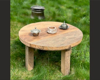 Reclaimed Oak Coffee Table Round, Unique Round Coffee Table Wood Rustic Farmhouse, Rustic Round Coffee Table Furniture Handmade