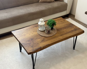 Mesa de centro de madera de castaño, superficie barnizada de color, mesa de centro de madera cuadrada y rectangular, mesa de centro larga rústica moderna