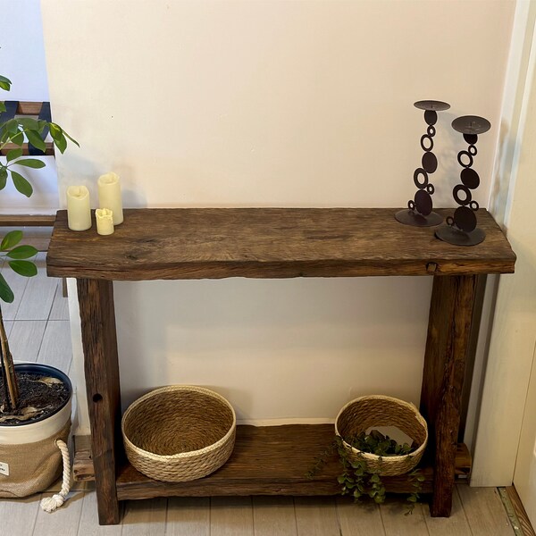 Reclaimed Wood Console Table Narrow, Oak Wood Console Table Modern Rustic, Narrow Entryway Table Wood, Rustic Entryway Console Table Oak