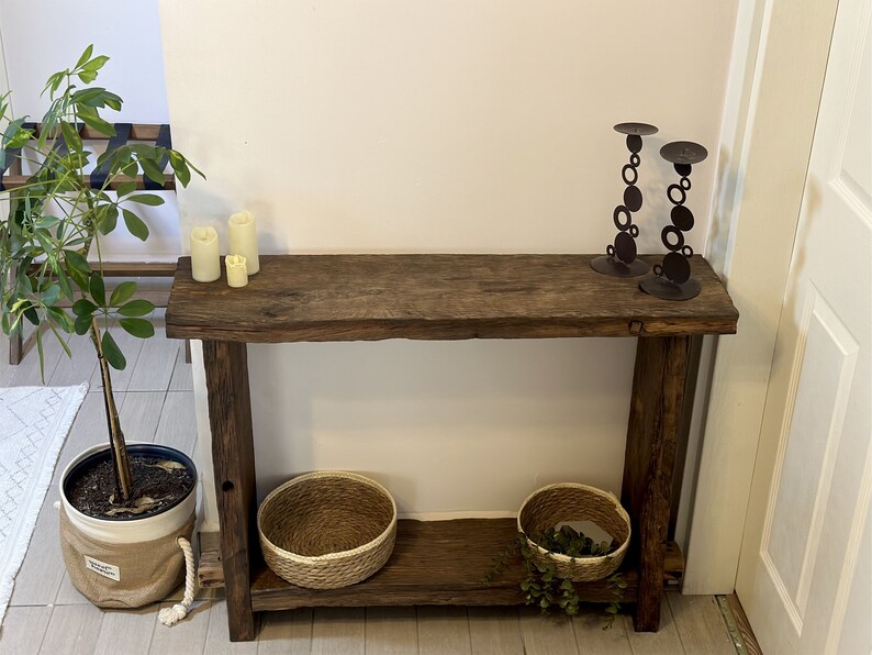 Reclaimed Wood Console Table Narrow, Oak Wood Console Table Modern Rustic, Narrow Entryway Table Wood, Rustic Entryway Console Table Oak zdjęcie 7