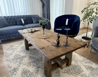 Rustic Reclaimed Coffee Table Long, Natural Rustic Coffee Table, Barnwood Farmhouse Table, Unique Wood Coffee Table Reclaimed Wood Furniture