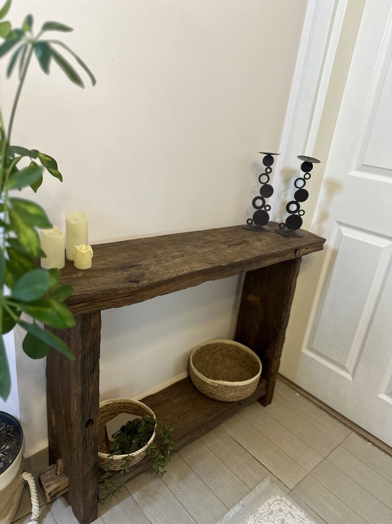 Reclaimed Wood Console Table Narrow, Oak Wood Console Table Modern Rustic, Narrow Entryway Table Wood, Rustic Entryway Console Table Oak zdjęcie 9