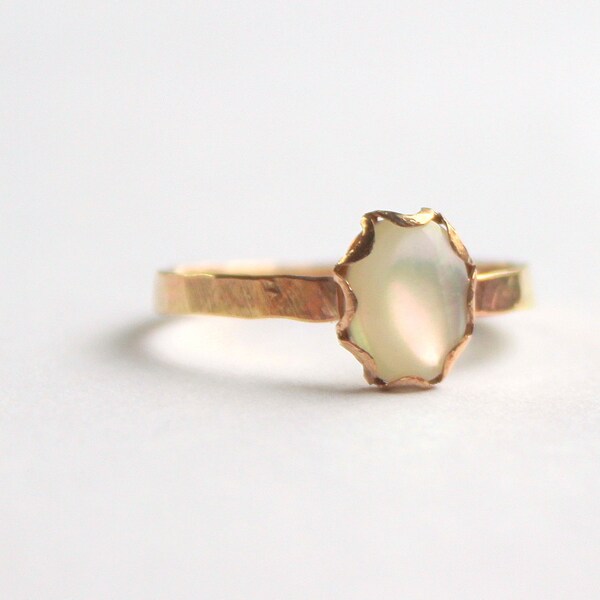 Handmade 14K gold filled white mother of pearl ring size 6 and a half