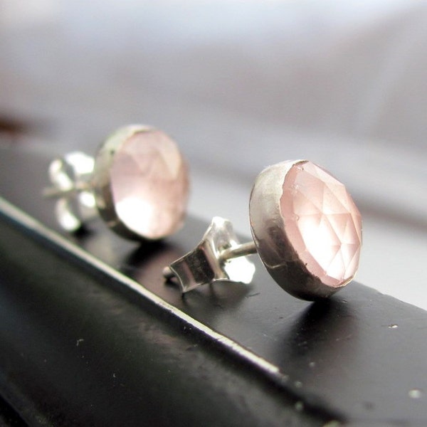 20% off Storm sale Handmade sterling silver and faceted rose quartz stud earrings