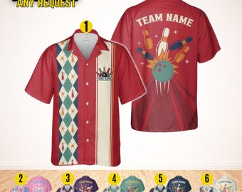 Personalized Retro Bowling Hawaiian Shirt, Custom Name Button Down Shirt, Matching Bowling Team Shirt, Bowling Lover Gift, Bowler Shirts BL3