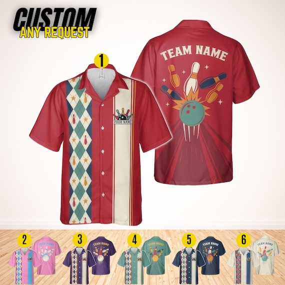 Personalized Retro Bowling Hawaiian Shirt, Custom Name Button Down Shirt, Matching Bowling Team Shirt, Bowling Lover Gift, Bowler Shirts BL3