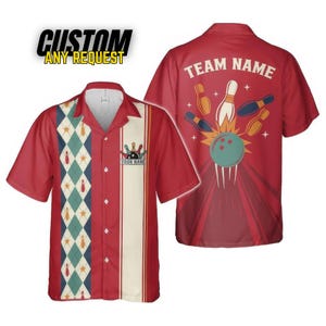 Personalized Retro Bowling Hawaiian Shirt, Custom Name Button Down Shirt, Matching Bowling Team Shirt, Bowling Lover Gift, Bowler Shirts BL3 image 2