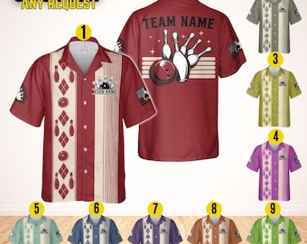 Personalized Retro Bowling Hawaiian Shirt, Custom Name Button Down Shirt, Matching Bowling Team Shirt, Bowling Lover Gift, Bowler Shirts BL4