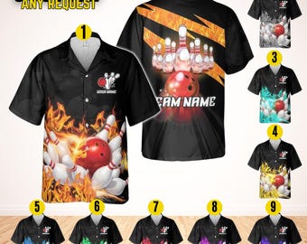 Personalized Retro Bowling Hawaiian Shirt, Custom Name Button Down Shirt, Matching Bowling Team Shirt, Bowling Lover Gift, Bowler Shirts BL9