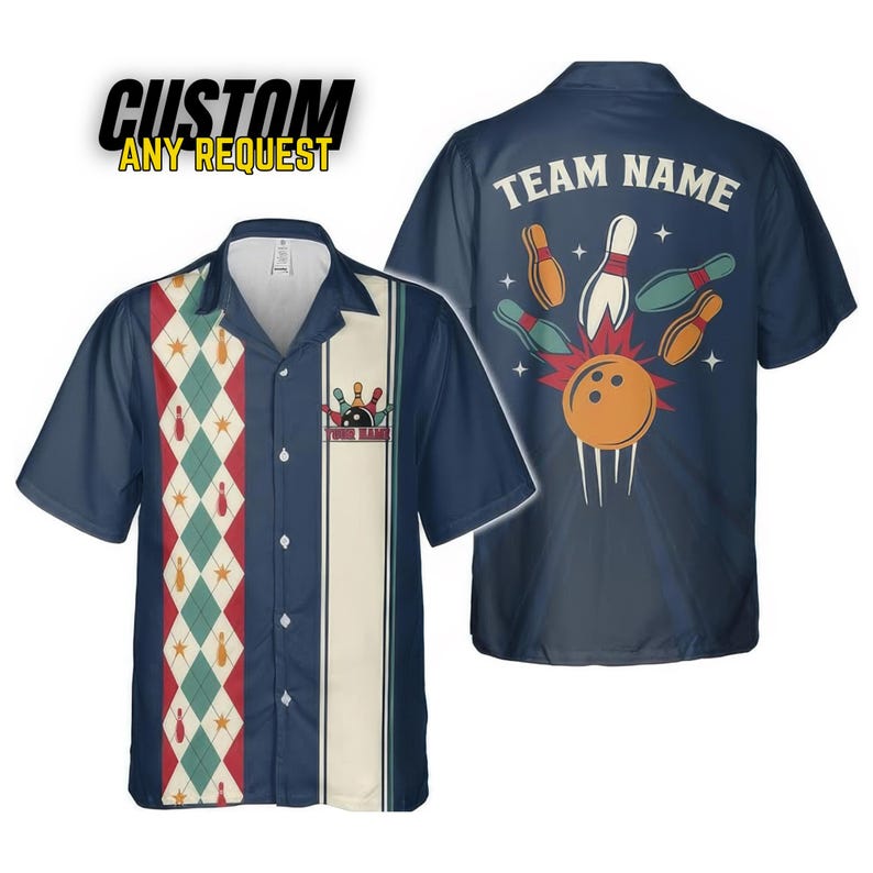 Personalized Retro Bowling Hawaiian Shirt, Custom Name Button Down Shirt, Matching Bowling Team Shirt, Bowling Lover Gift, Bowler Shirts BL3 image 5
