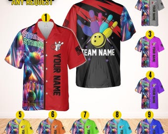 Personalized Retro Bowling Hawaiian Shirt, Custom Name Button Down Shirt, Matching Bowling Team Shirt, Bowling Lover Gift, Bowler Shirts BL6