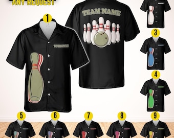Personalized Retro Bowling Hawaiian Shirt, Custom Name Button Down Shirt, Matching Bowling Team Shirt, Bowling Lover Gift, Bowler Shirts BL8