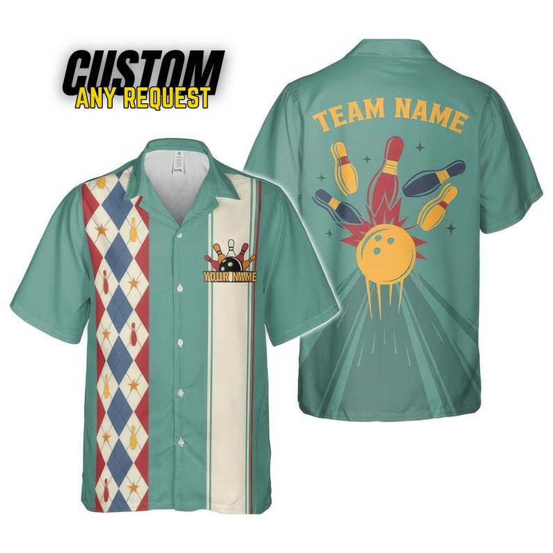 Personalized Retro Bowling Hawaiian Shirt, Custom Name Button Down Shirt, Matching Bowling Team Shirt, Bowling Lover Gift, Bowler Shirts BL3 image 3