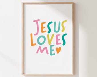 Jesus Loves Me Print: Colorful Christian Nursery Decor