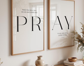 Pray Bible Verse Wall Art | Black Christian Decor Printable | Set of 2 ...