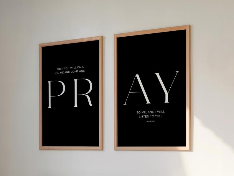 Pray Bible Verse Wall Art | Black Christian Decor Printable | Set of 2 ...