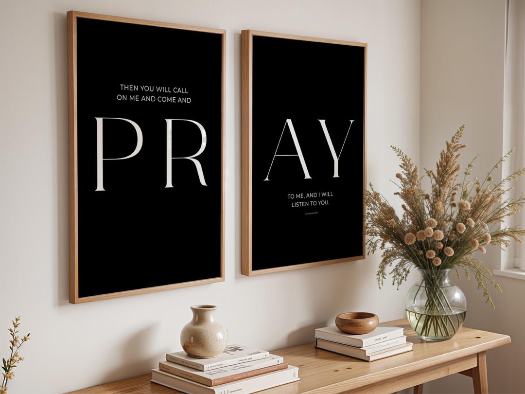 Pray Bible Verse Wall Art | Black Christian Decor Printable | Set of 2 ...