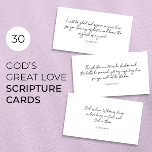 30 Cartões de Escrituras para Imprimir | Cartões de Versículos Bíblicos sobre o Amor de Deus | Encorajamento Cristão | Cartões de Escrituras Minimalistas | Download Instantâneo