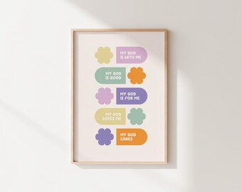 Christian Kids Affirmation Print: Retro Bible Verse Wall Art