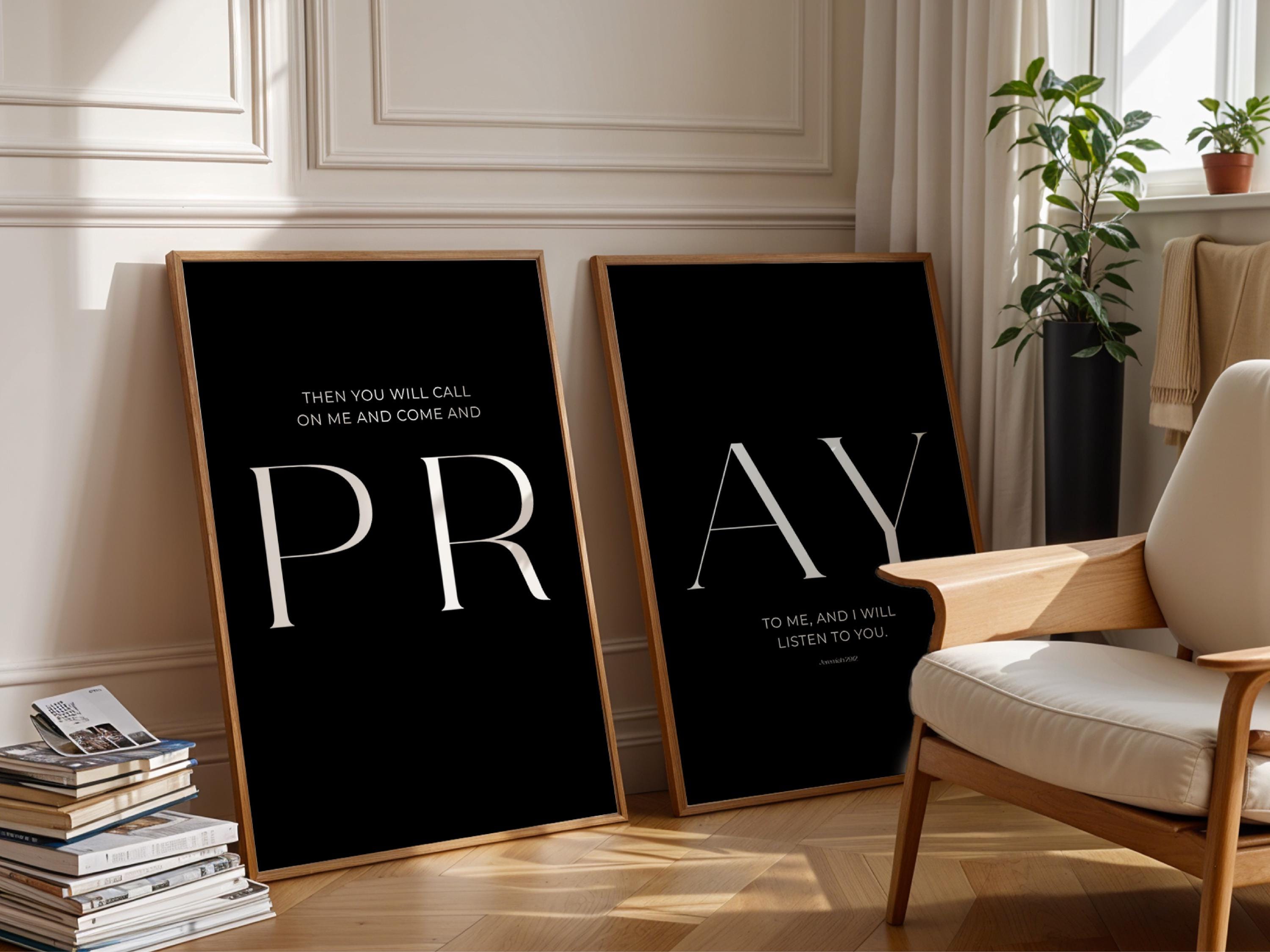 Pray Bible Verse Wall Art | Black Christian Decor Printable | Set of 2 ...