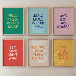 Kids Bible Verse Poster Bundle | Set of 6 Printable Bible Sayings | Christian Nursery Scripture Wall Art | Christian Classroom Decor