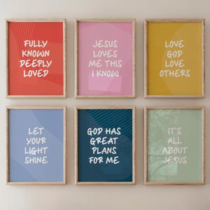 Kids Bible Verse Prints: Christian Nursery Decor, Set of 6 (Digital Download)