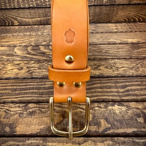 Handmade leather belt with a solid brass belt buckle, full grain,  brass rivets, 36mm 1 1/4 inch leather, made to order, customizable