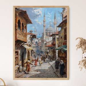 Historic Ottoman Street with Bustling Activity – Detailed Osman Hamdi Bey Inspired Scene