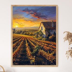 French Vineyard Print, Elegant Wall Art, Home Decor, Perfect Wine Lover Gift
