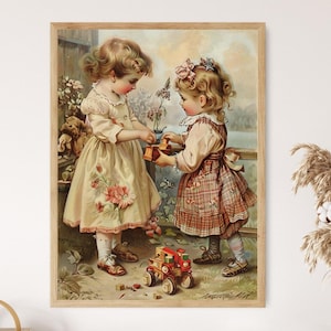 Victorian Children Playing with Wooden Toys – Charming Maud Humphrey Style Art