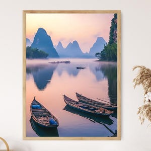 Guilin Karst Mountains Art Print, China, Li River Serenity, Scenic Landscape